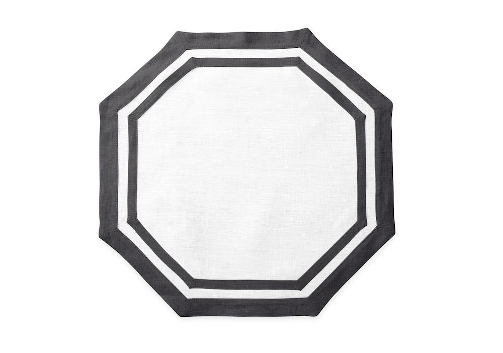 Matouk Double Border Octagon Placemat in Smoke Grey | Casual Couture Table Collection
