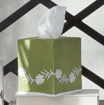 Matouk Daphne Tissue Box Cover - Green/White | Bath Accessories