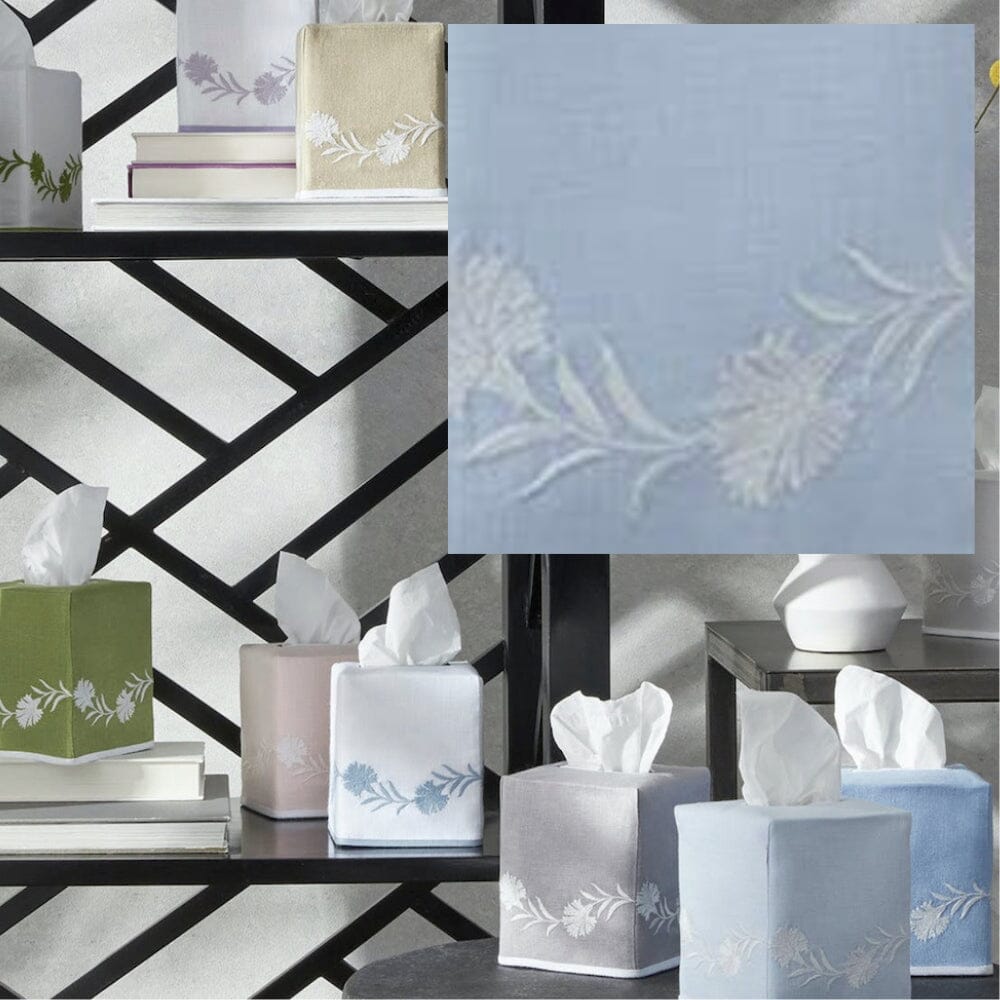 Matouk Daphne Tissue Box Cover - Ice Blue / White | Bath Accessories