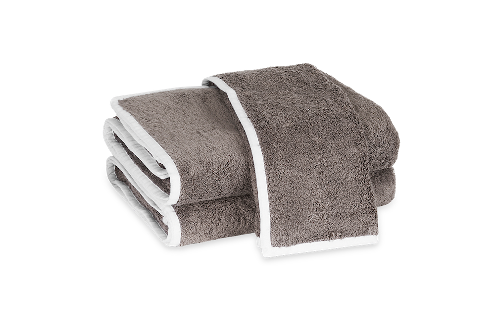 Enzo Smoke Grey and White Bath Towels | Matouk at Fig Linens