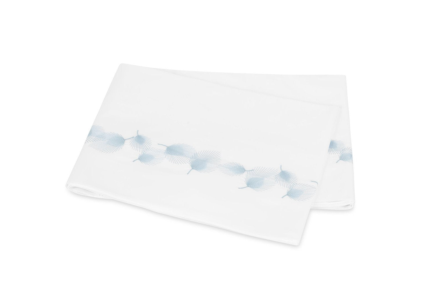 Matouk Feather Blue Flat Sheet - Giza Percale Bedding at Fig Linens