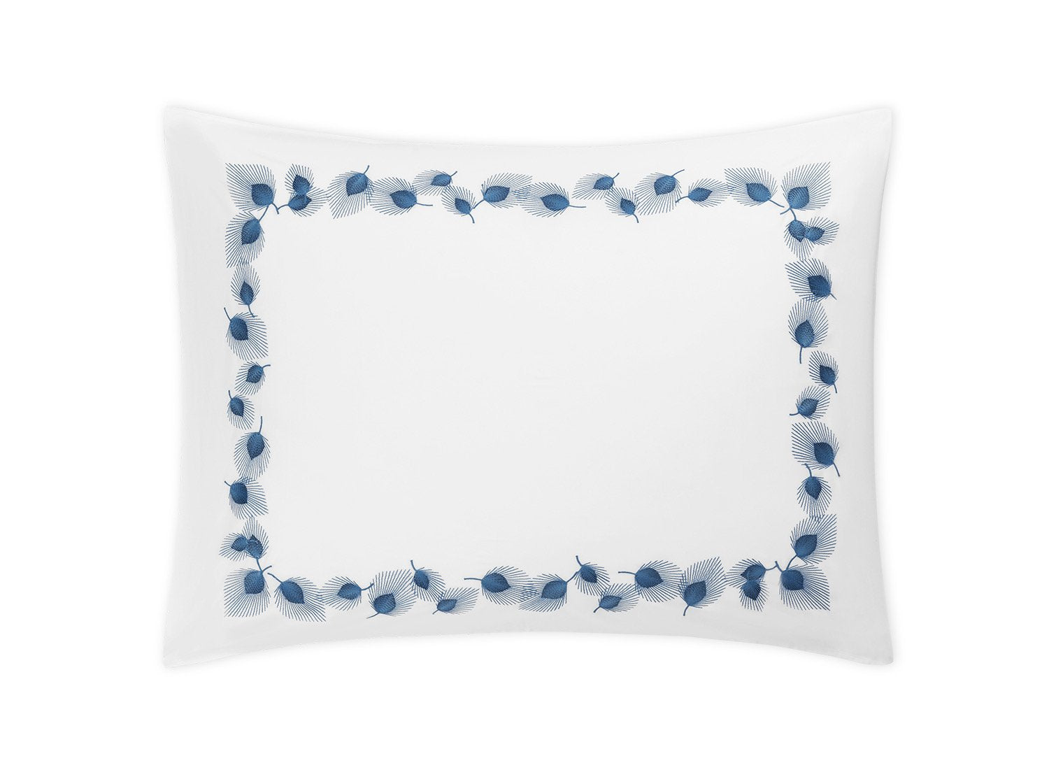 Matouk Feather Navy Pillow Sham - Giza Percale Bedding at Fig Linens