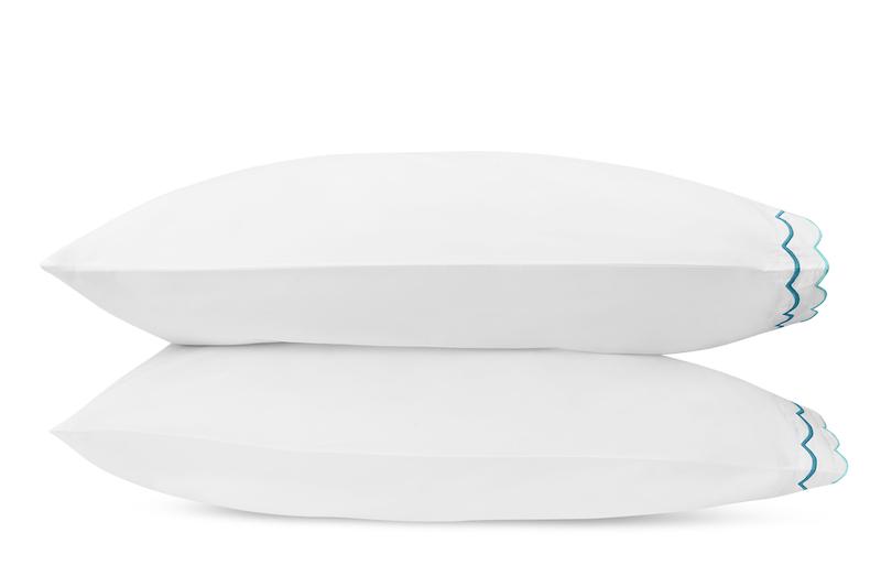 India Scallop Cerulean Pillowcases - Matouk at Fig Linens