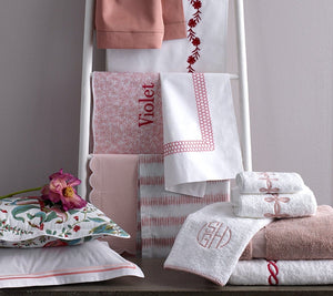 Matouk at Fig Linens | Margot Blush shown with other styles