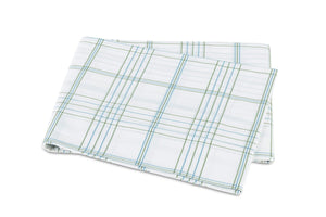 August Plaid Sea Flat Sheet | Matouk Schumacher at Fig Linens and Home