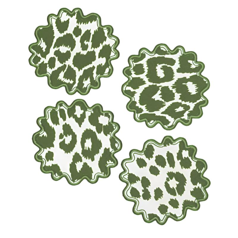 Matouk Schumacher Iconic Leopard Green Cocktail Napkins - Fig Linens and Home