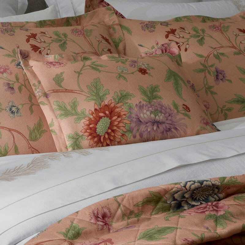 Simone Linen Bedding in Apricot by Matouk Schumacher at Fig Linens and Home shown with Atoll Dune