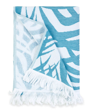 Beach Towel - Matouk Schumacher Zebra Palm Aqua Towel at Fig Linens and Home