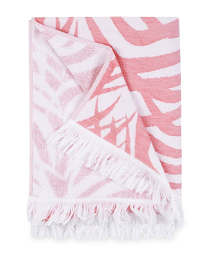 Beach Towel - Matouk Schumacher Zebra Palm Flamingo Pink Towel at Fig Linens and Home