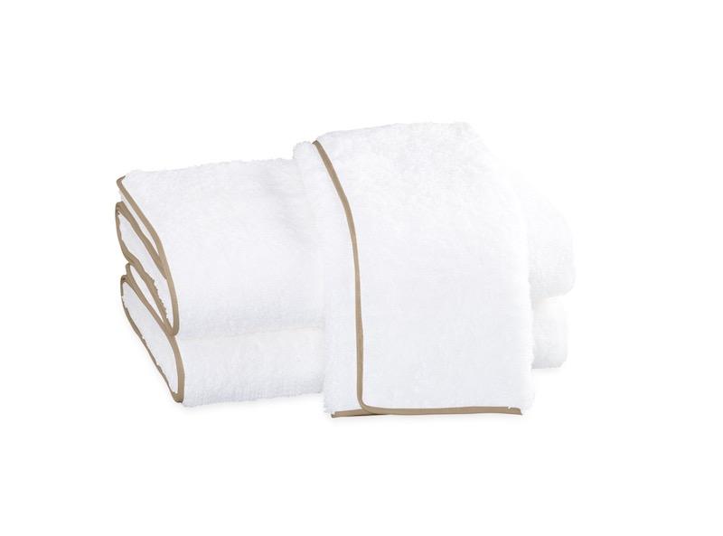Cairo Bath Towels by Matouk | White with Linen Trim 