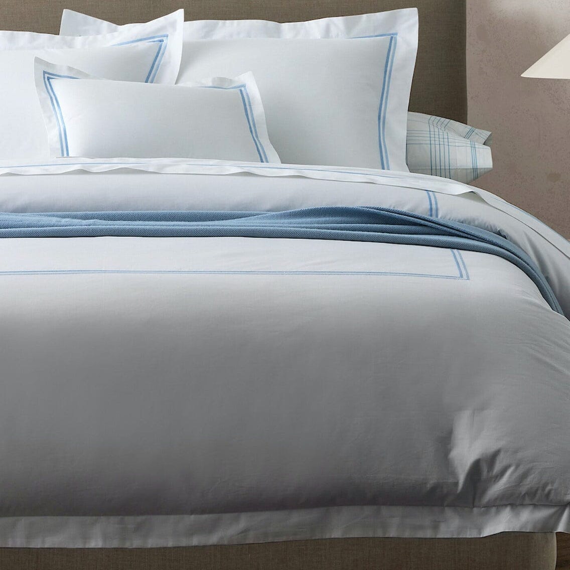 Matouk Essex Light Blue Bedding | Cotton Bed Sheets &amp; Duvet Covers at Fig Linens and Home