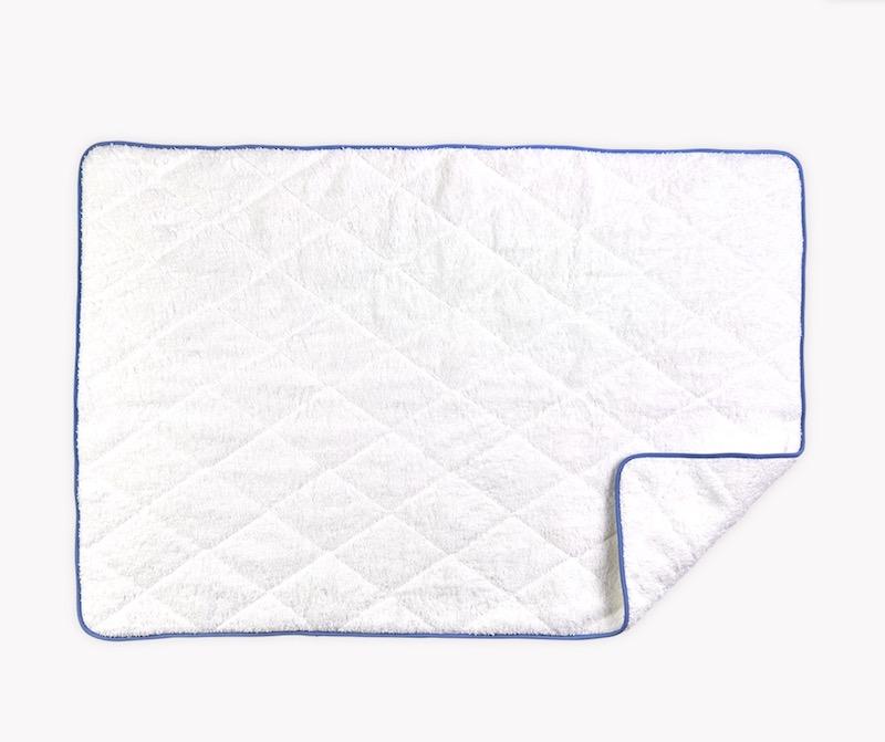 Cairo Quilted Tub Mat by Matouk | White with Azure Trim 