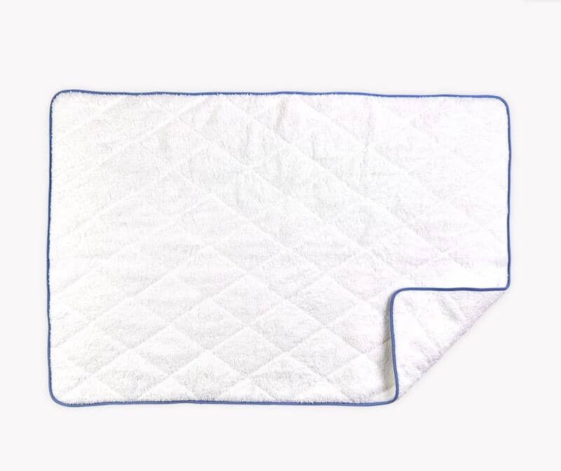 Matouk Tub Mat - Cairo Quilted Bath Mat in White with Azure Blue at Fig Linens and Home