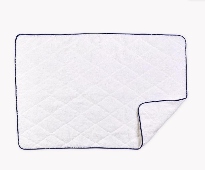 Cairo Quilted Tub Mat by Matouk | White with Navy Trim 