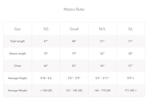 Matouk Robes | Matouk Matteo Size Chart