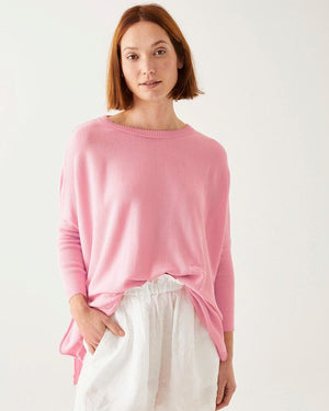 Catalina Impatiens Pink Sweater by Mer Sea - Shown on Model with White Pants at Fig Linens and Home