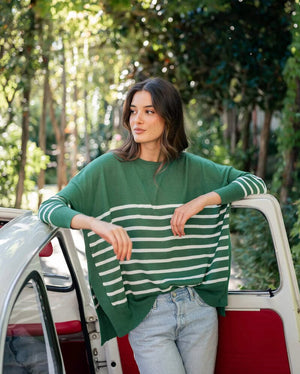 Amour Everglade Green Striped Sweater by Mer Sea - Fig Linens and Home - 2