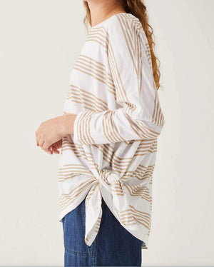 Catalina Slub Stripe Tee in Mink and White Stripe by Mer Sea - Shown with Sides Tied 