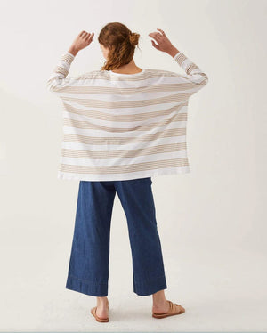 Catalina Slub Stripe Tee in Mink and White Stripe by Mer Sea - Shown from Reverse