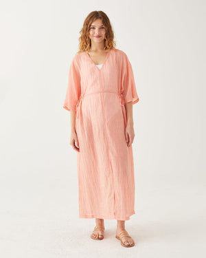 Mersea Breezy Kaftan Dress in Coral | Mer Sea Cover-up on model - Front View - Fig Linens and Home
