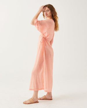 Mersea Breezy Kaftan Dress in Coral | Mer Sea Cover-up on model - 
Side View - Fig Linens and Home
