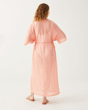 Mersea Breezy Kaftan Dress in Coral | Mer Sea Cover-up on model - Reverse View - Fig Linens and Home