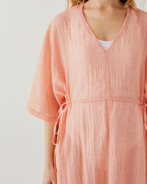Mersea Breezy Kaftan Dress in Coral | Mer Sea Cover-up with Waist Tie Detail - Fig Linens and Home