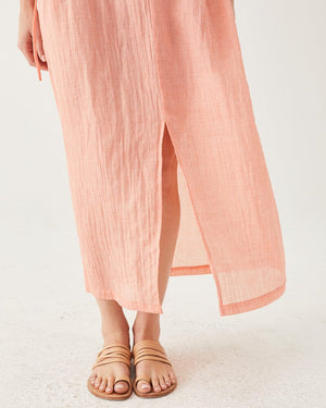 Mersea Breezy Kaftan Dress in Coral | Mer Sea Cover-up with Front Slit Detail - Fig Linens and Home