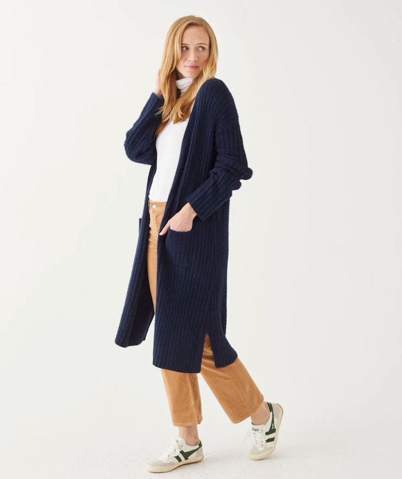 Mersea Chalet Ribbed Duster Sweater in Oxford Blue | Fig Linens and Home