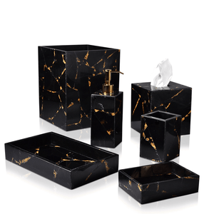 Taj Obsidian & Gold Bath Accessories by Mike + Ally | Fig Linens