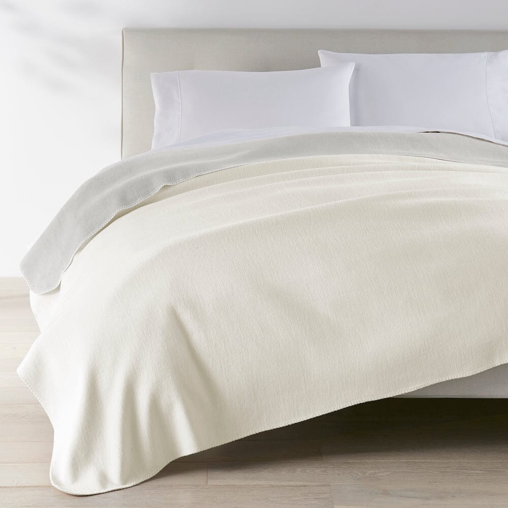 Alta Blanket in Pearl and Flint by Peacock Alley - Shown on Bed with White Sheets at Fig Linens and Home