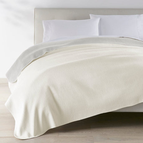 Blue Queen Size Cotton Blanket - 100% Organic Cotton, Lightweight Herringbone Weave, All-Season Bed Throw