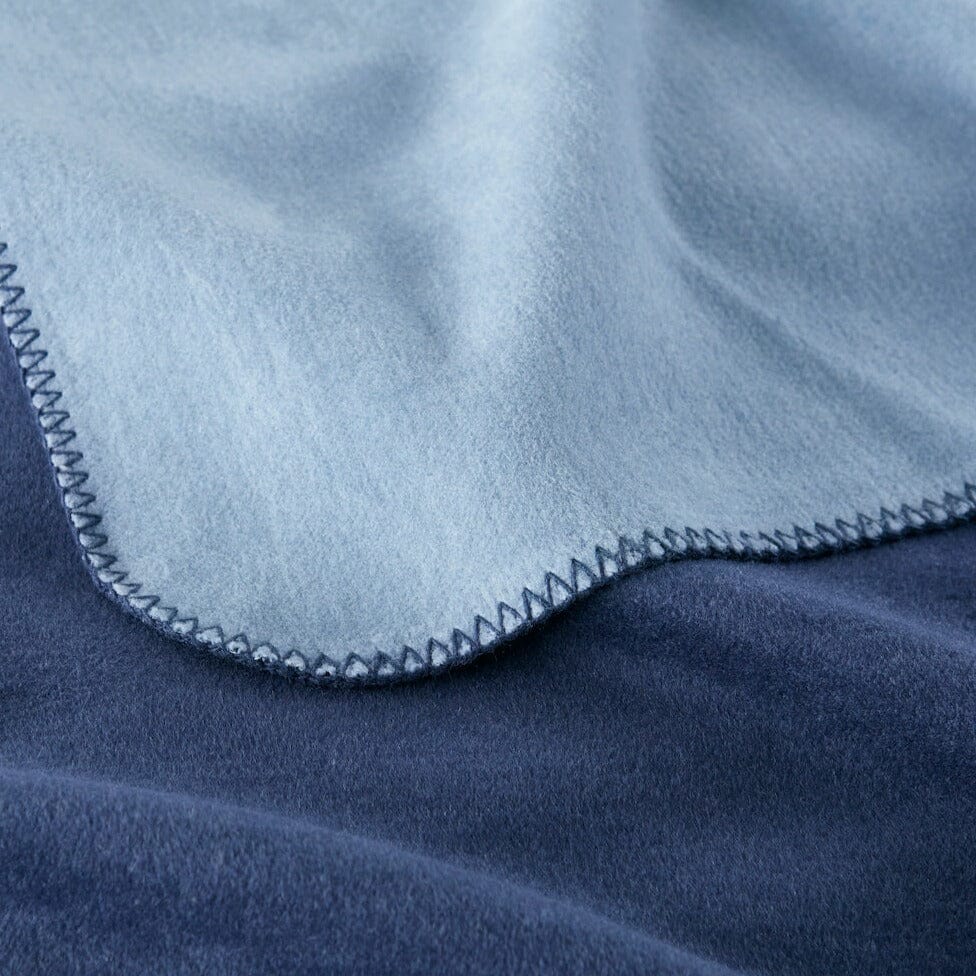 Alta Blanket in Sky Blue by Peacock Alley - Fig Linens and Home - Shown on Bed with White Sheets
