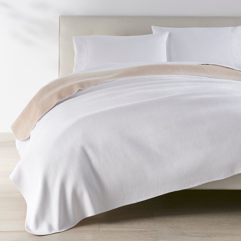 Alta Blanket in White and Linen by Peacock Alley - Shown on Bed