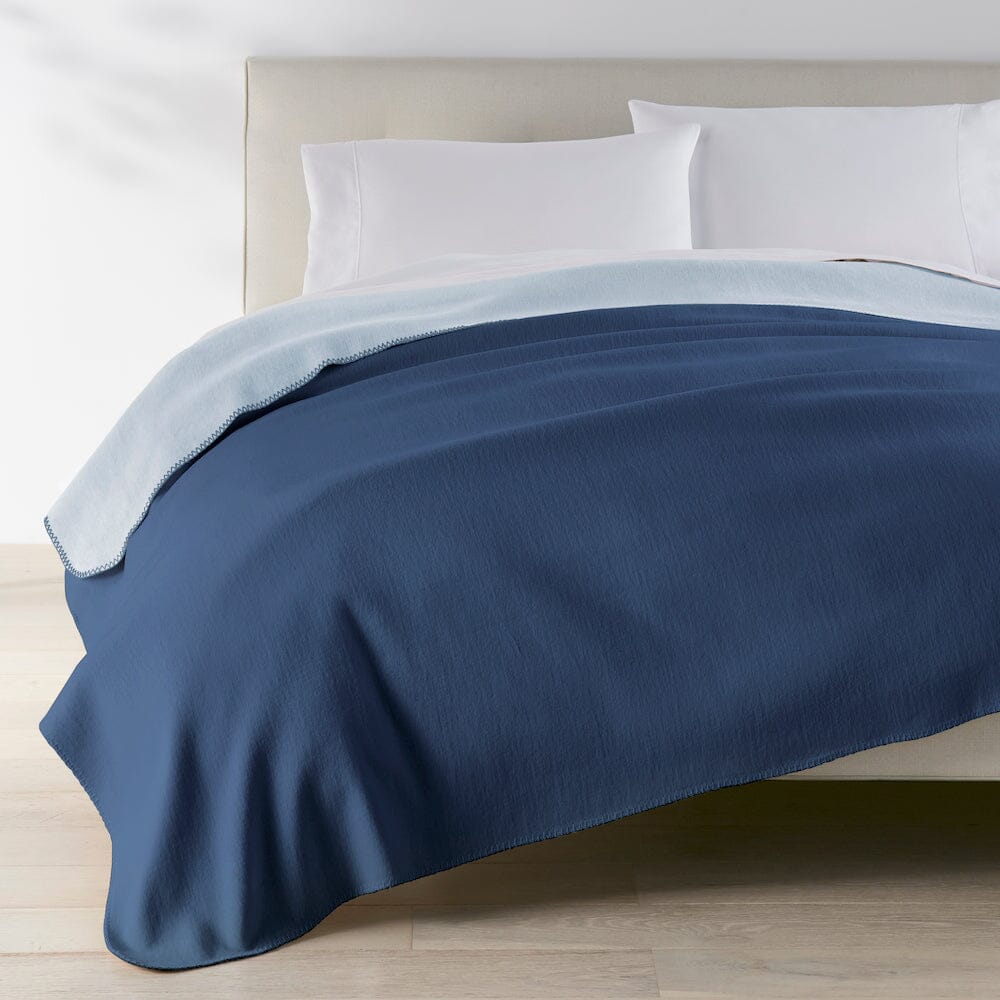 Alta Blanket in Sky Blue by Peacock Alley - Fig Linens and Home - Shown on Bed with White Sheets