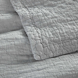Peacock Alley Heritage Gray Coverlet - Stone Washed Linen Quilt Detail