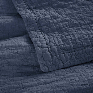 Peacock Alley Coverlet Heritage Marine  - Stone Washed Linen Detail of Quilted Finish