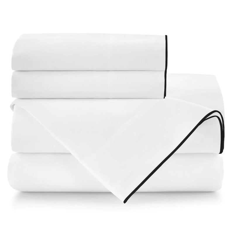 Peacock Alley Bed Sheets - Melody Sheets in White with Black Trim | Fig Linens and Home