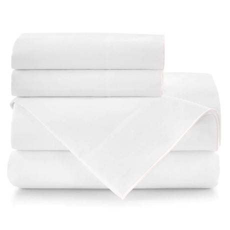 Peacock Alley Bed Sheets - Melody Sheets in White with Blush Trim | Fig Linens and Home