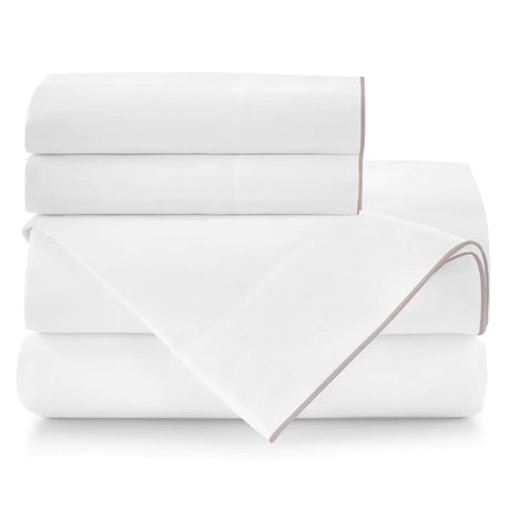 Peacock Alley Bed Sheets - Melody Sheets in White with Driftwood Trim | Fig Linens and Home