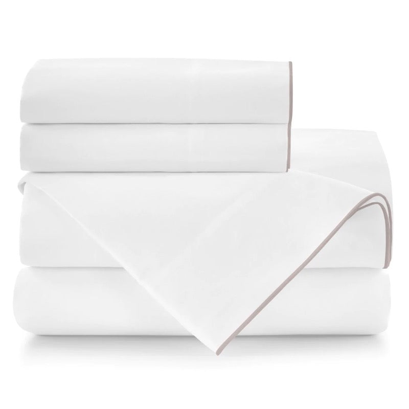 Peacock Alley Bed Sheets - Melody Sheets in White with Driftwood Trim | Fig Linens and Home