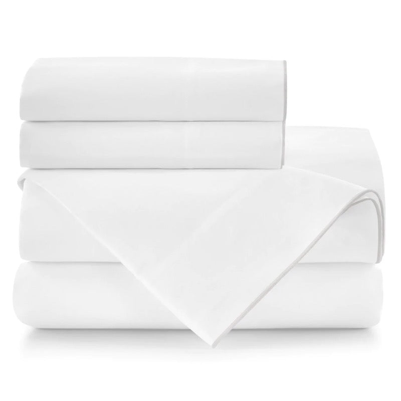 Peacock Alley Bed Sheets - Melody Sheets in White with Flint Trim | Fig Linens and Home