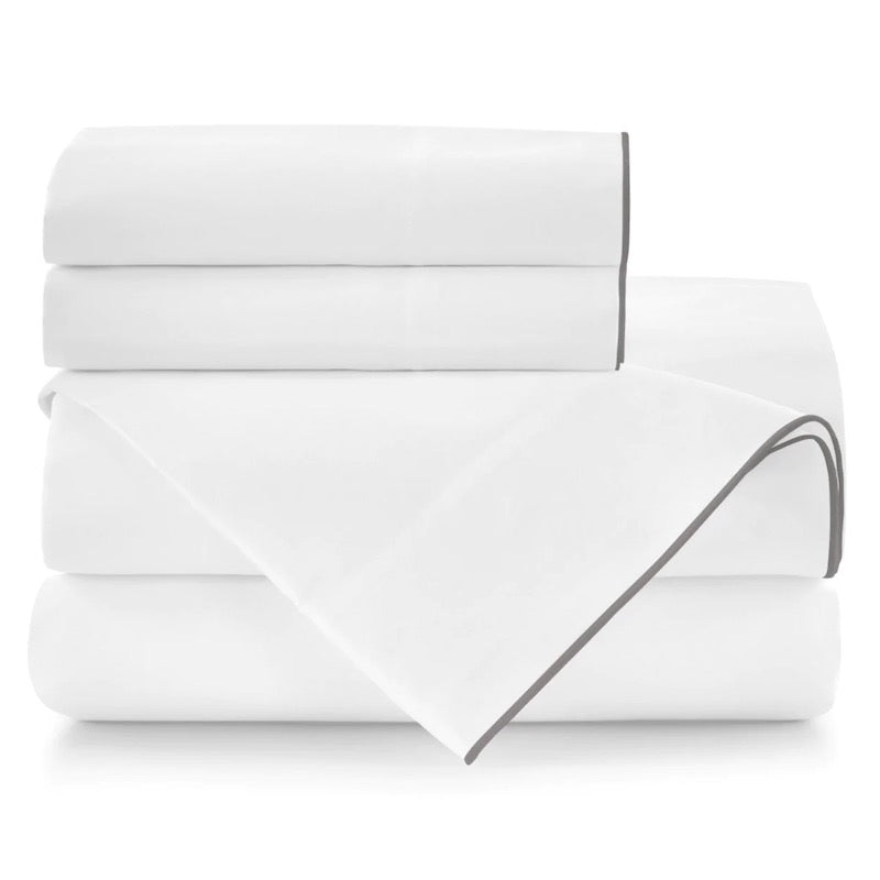Peacock Alley Bed Sheets - Melody Sheets in White with Graphite Trim | Fig Linens and Home