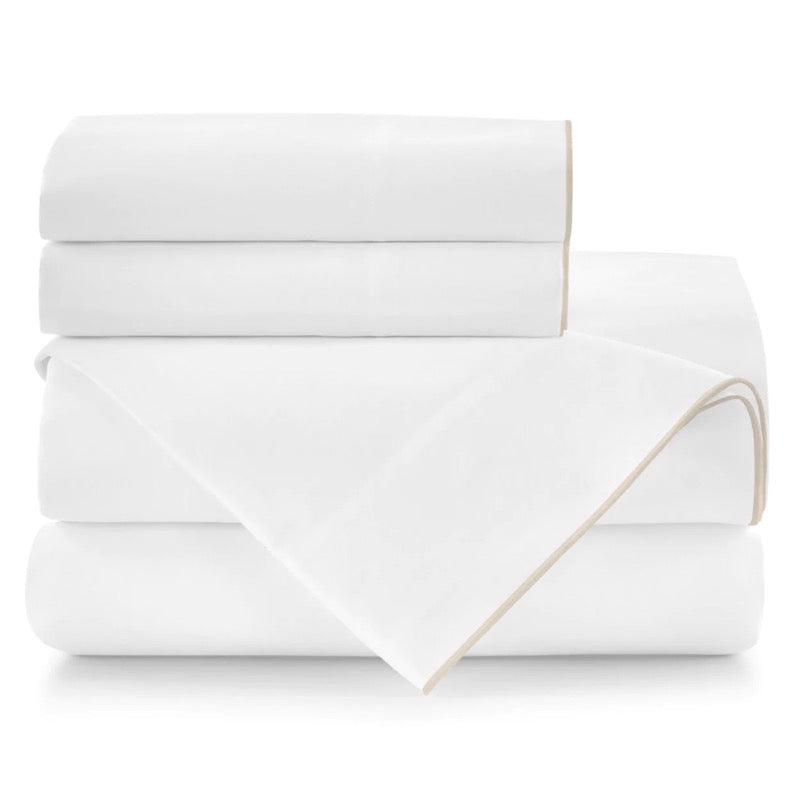 Peacock Alley Bed Sheets - Melody Sheets in White with Linen Trim | Fig Linens and Home