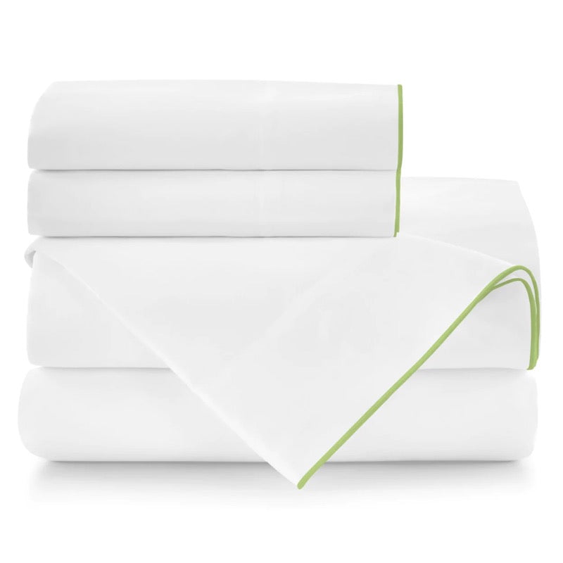 Peacock Alley Bed Sheets - Melody Sheets in White with Meadow Trim | Fig Linens and Home