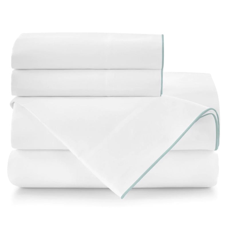 Peacock Alley Bed Sheets - Melody Sheets in White with Mist Trim | Fig Linens and Home