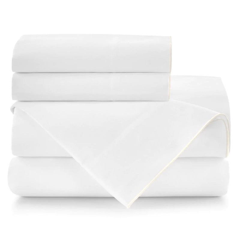 Peacock Alley Bed Sheets - Melody Sheets in White with Pearl Trim | Fig Linens and Home