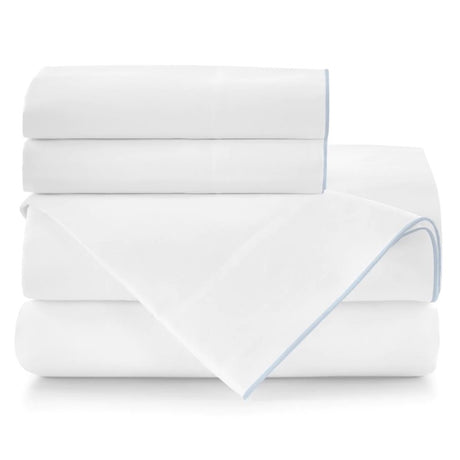 Peacock Alley Bed Sheets - Melody Sheets in White with Sky Trim | Fig Linens and Home