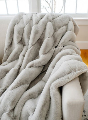 Faux Fur Throw - Posh Mink Dove Grey on Chair -  Fabulous Furs at Fig Linens