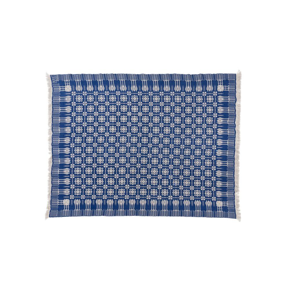 Fig Linens - Blue Printed Coverlet Cashmere Blankets with Fringe by Saved NY 